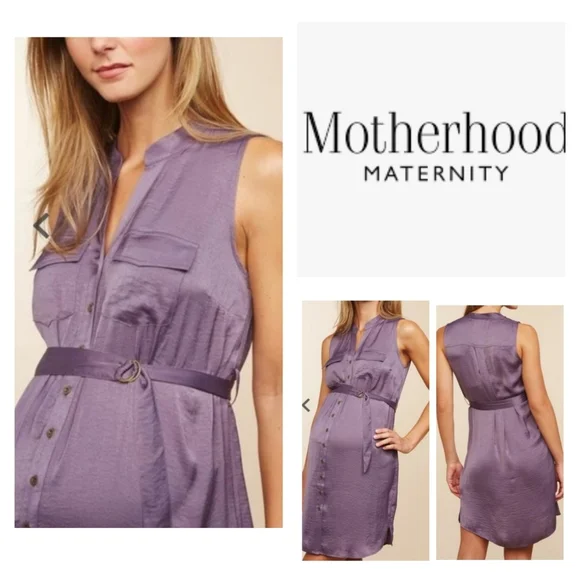 Motherhood Maternity Sleeveless Button-up Dress w/Belt - Picture 16 of 16